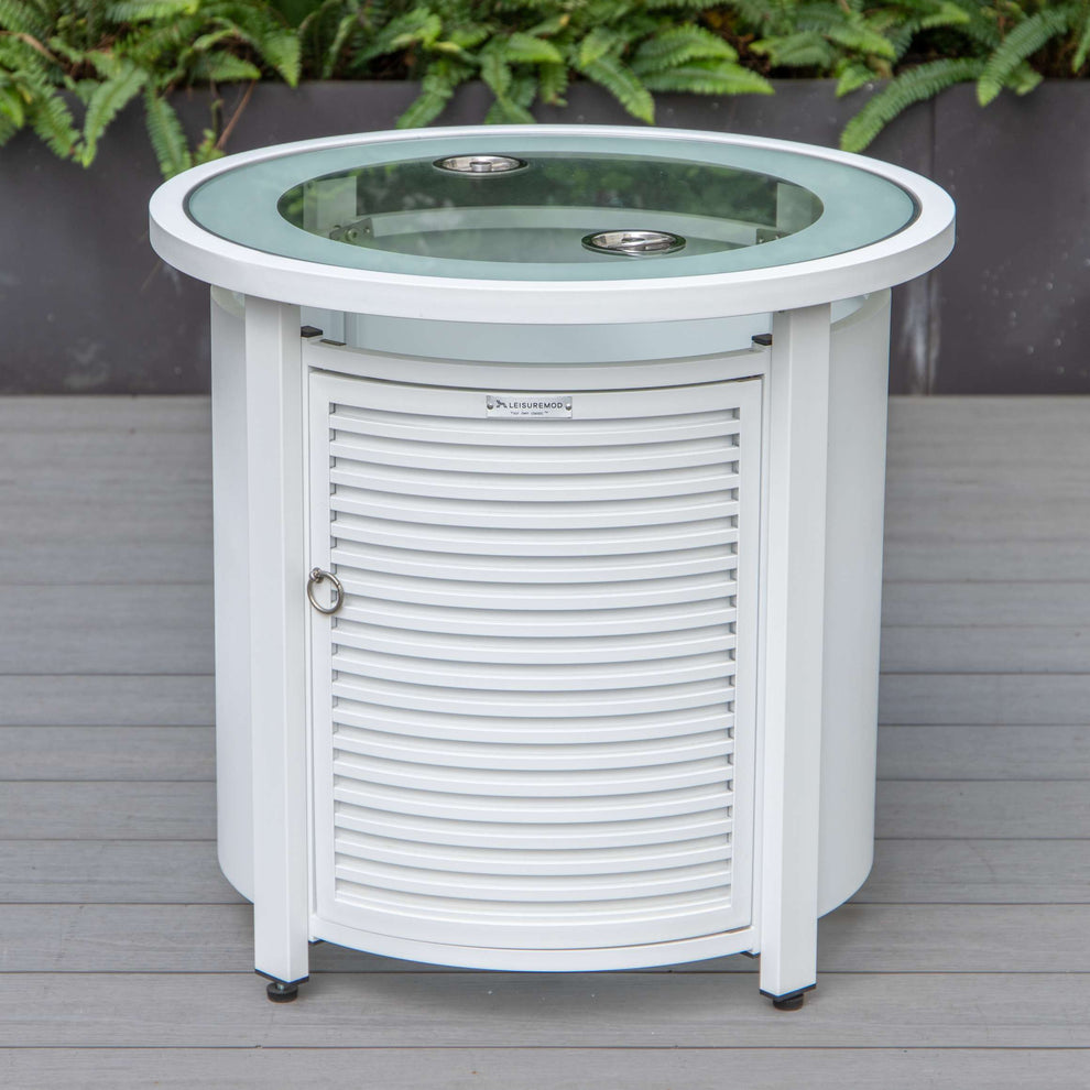 LeisureMod Walbrooke Black Patio Round Tank Holder with Slats Design | FIRE PITS | Modishstore - 27
