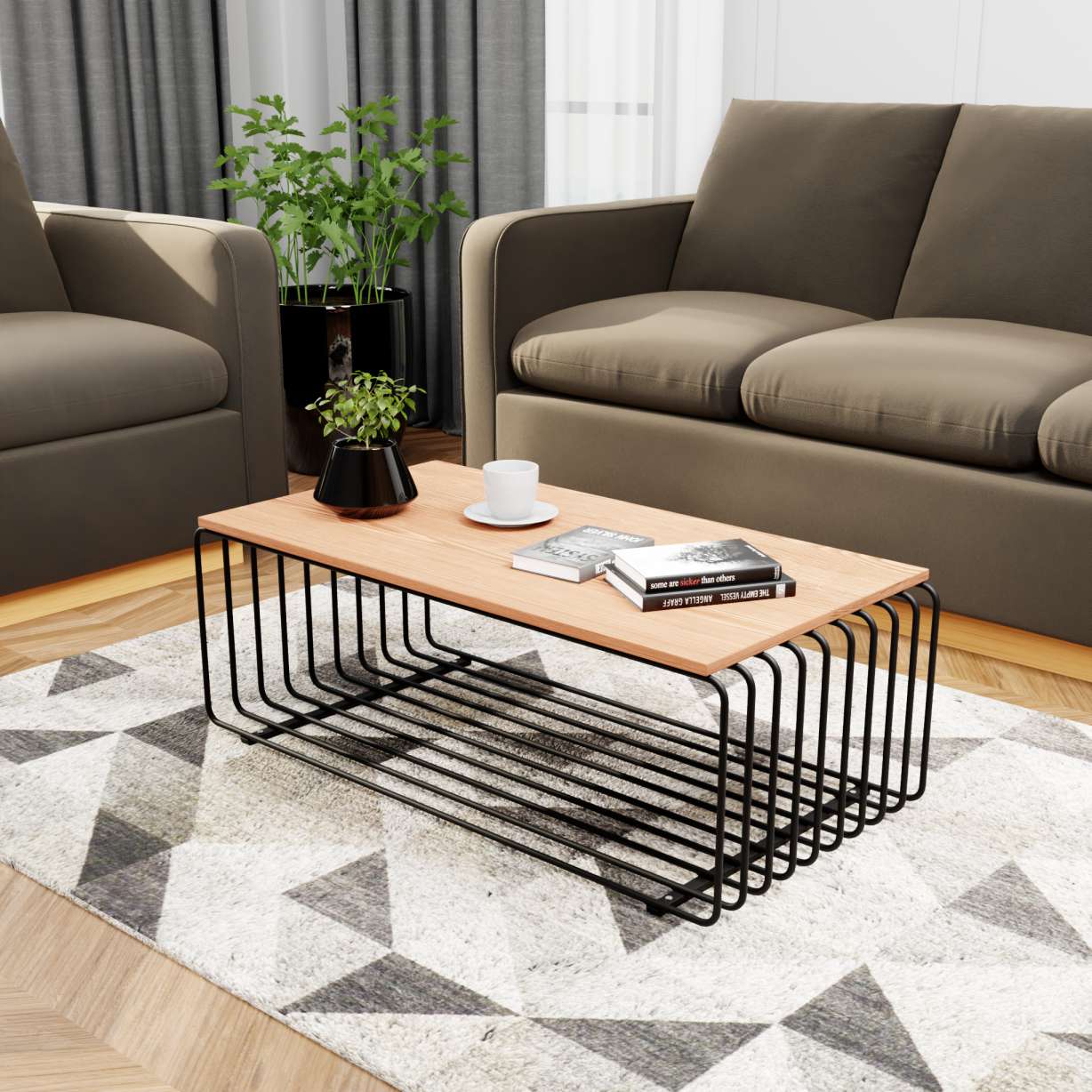 LeisureMod Walden Rectangular Coffee Table with Ash Veneer Top and Powder Coated Steel Frame | Coffee Tables | Modishstore