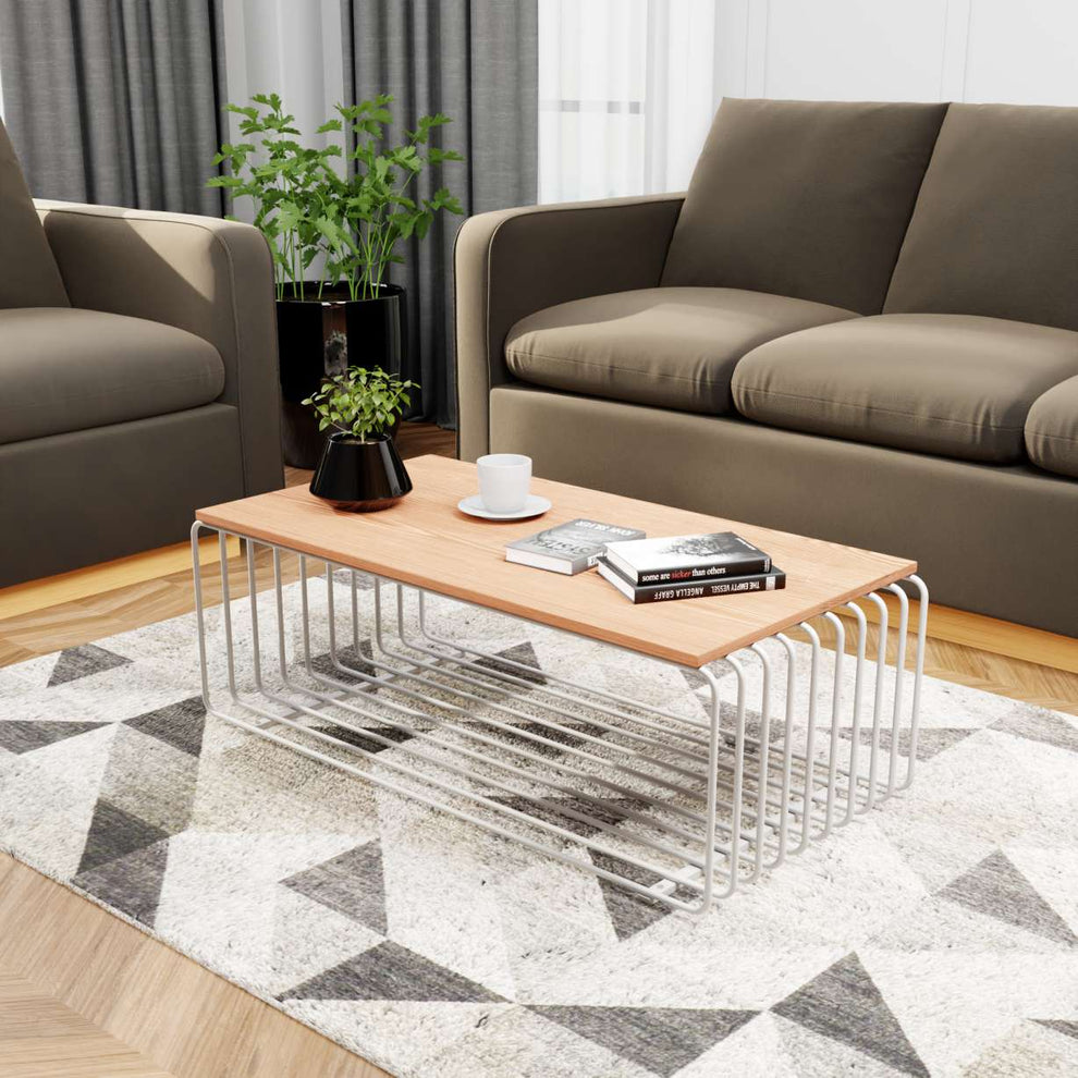 LeisureMod Walden Rectangular Coffee Table with Ash Veneer Top and Powder Coated Steel Frame | Coffee Tables | Modishstore - 11