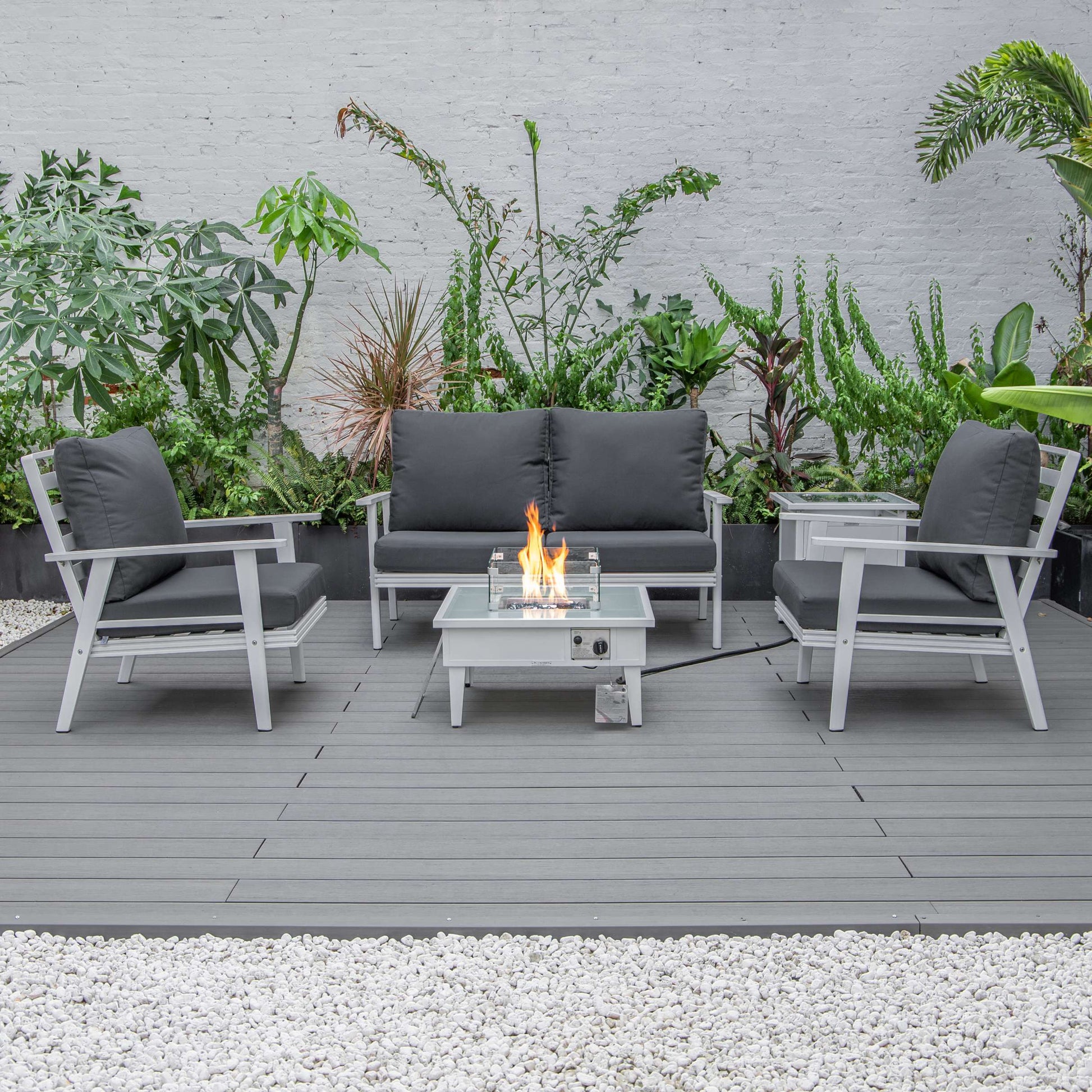 LeisureMod Walbrooke Modern White Patio Conversation With Square Fire Pit & Tank Holder | Outdoor Sofas, Loveseats & Sectionals | Modishstore - 20