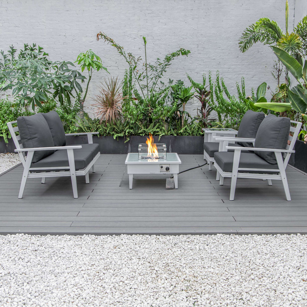 LeisureMod Walbrooke Modern White Patio Conversation With Square Fire Pit & Tank Holder | Outdoor Sofas, Loveseats & Sectionals | Modishstore - 17