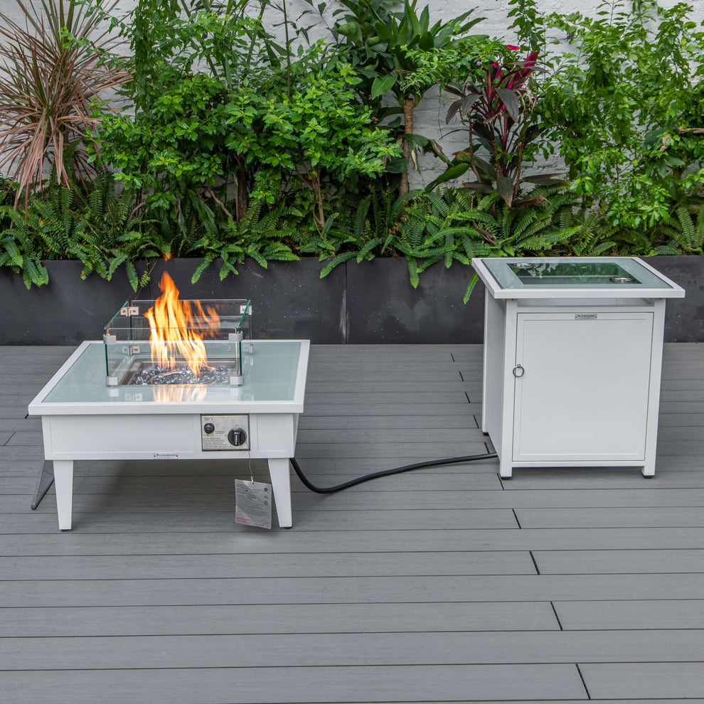 LeisureMod Walbrooke Modern White Patio Conversation With Square Fire Pit & Tank Holder | Outdoor Sofas, Loveseats & Sectionals | Modishstore - 10