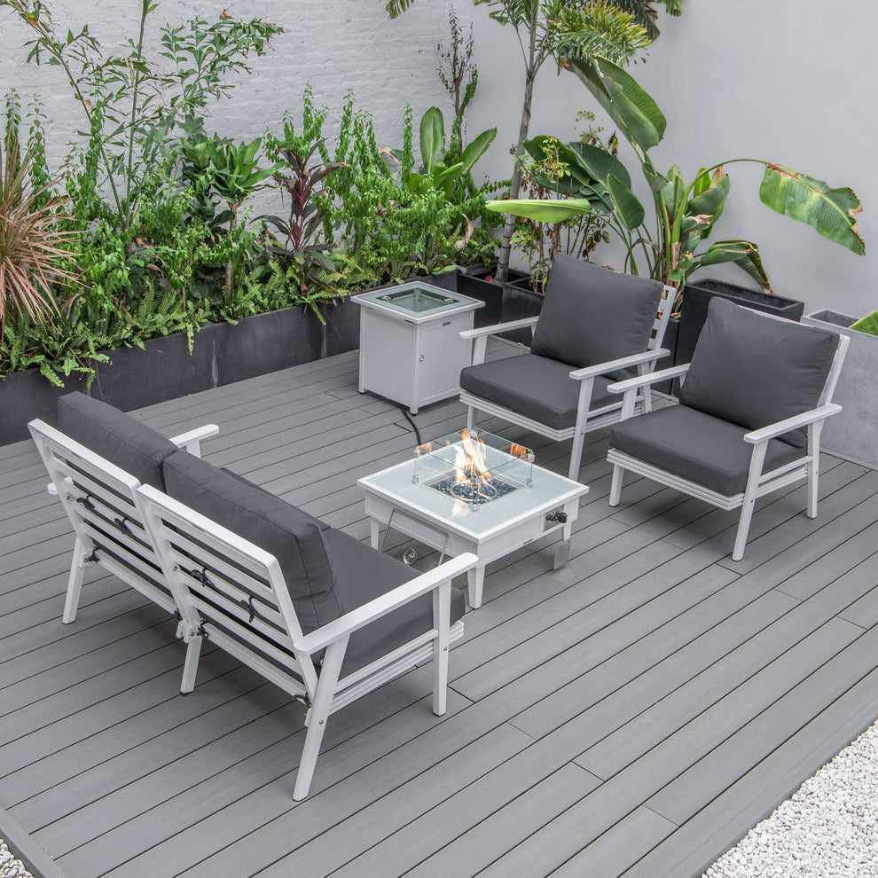 LeisureMod Walbrooke Modern White Patio Conversation With Square Fire Pit & Tank Holder | Outdoor Sofas, Loveseats & Sectionals | Modishstore - 2
