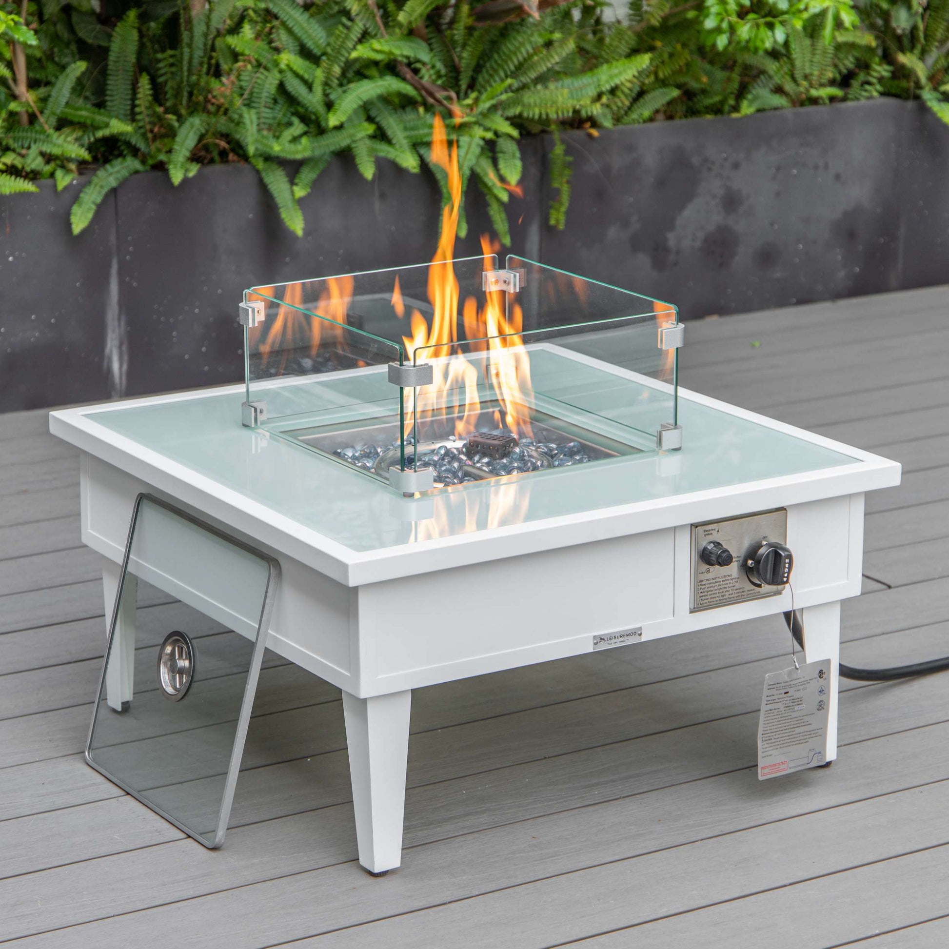 LeisureMod Walbrooke Modern White Patio Conversation With Square Fire Pit & Tank Holder | Outdoor Sofas, Loveseats & Sectionals | Modishstore - 3