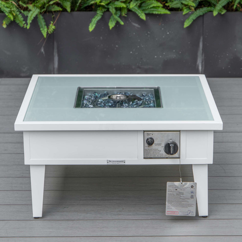 LeisureMod Walbrooke Modern White Patio Conversation With Square Fire Pit & Tank Holder | Outdoor Sofas, Loveseats & Sectionals | Modishstore - 9
