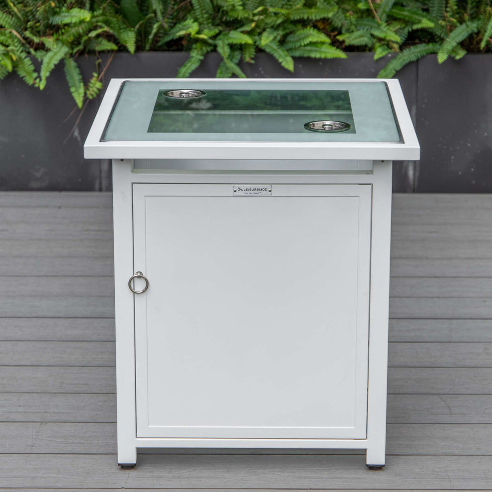 LeisureMod Walbrooke Modern White Patio Conversation With Square Fire Pit & Tank Holder | Outdoor Sofas, Loveseats & Sectionals | Modishstore - 8