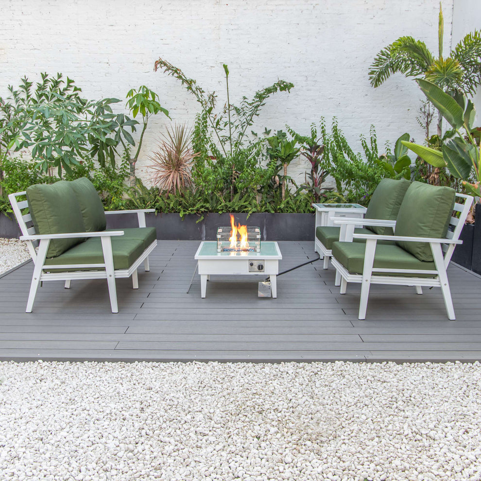 LeisureMod Walbrooke Modern White Patio Conversation With Square Fire Pit & Tank Holder | Outdoor Sofas, Loveseats & Sectionals | Modishstore - 71