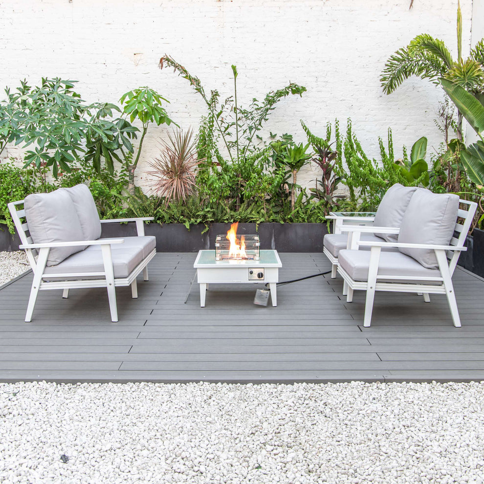LeisureMod Walbrooke Modern White Patio Conversation With Square Fire Pit & Tank Holder | Outdoor Sofas, Loveseats & Sectionals | Modishstore - 93
