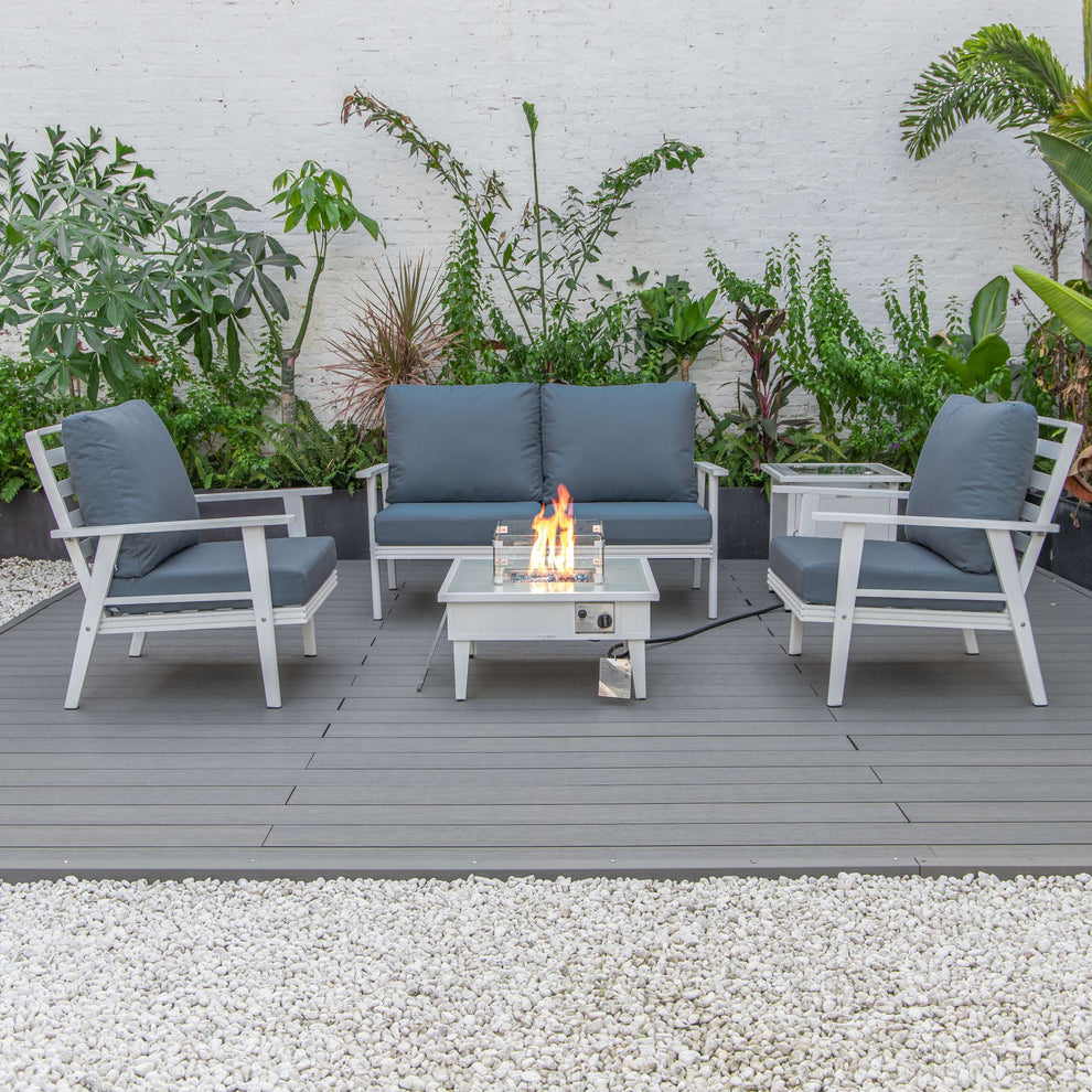 LeisureMod Walbrooke Modern White Patio Conversation With Square Fire Pit & Tank Holder | Outdoor Sofas, Loveseats & Sectionals | Modishstore - 49