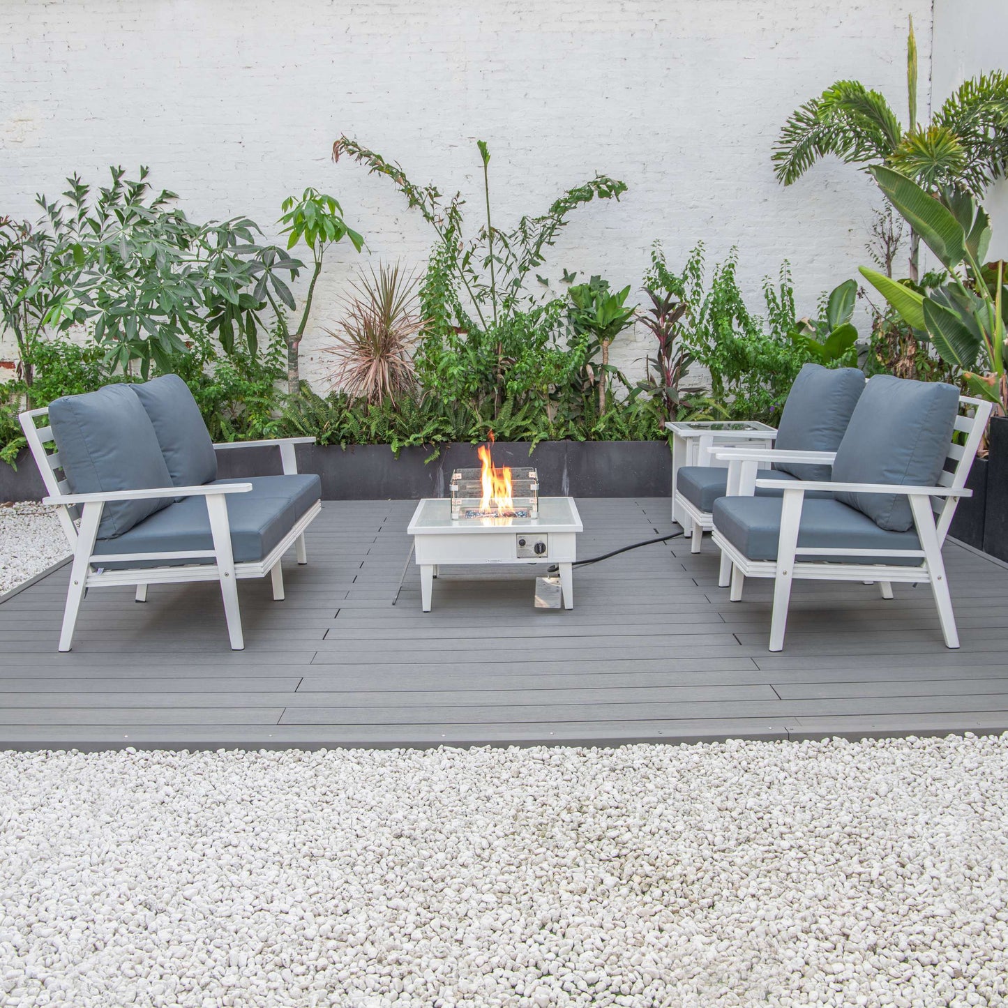 LeisureMod Walbrooke Modern White Patio Conversation With Square Fire Pit & Tank Holder | Outdoor Sofas, Loveseats & Sectionals | Modishstore - 45