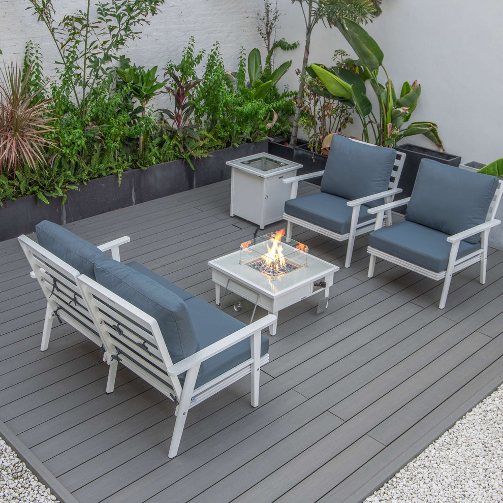 LeisureMod Walbrooke Modern White Patio Conversation With Square Fire Pit & Tank Holder | Outdoor Sofas, Loveseats & Sectionals | Modishstore - 46