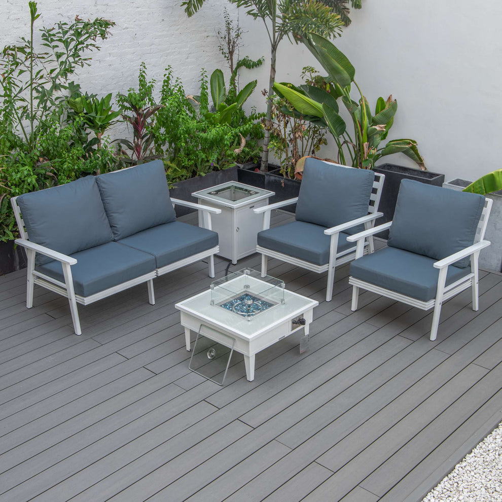 LeisureMod Walbrooke Modern White Patio Conversation With Square Fire Pit & Tank Holder | Outdoor Sofas, Loveseats & Sectionals | Modishstore - 47