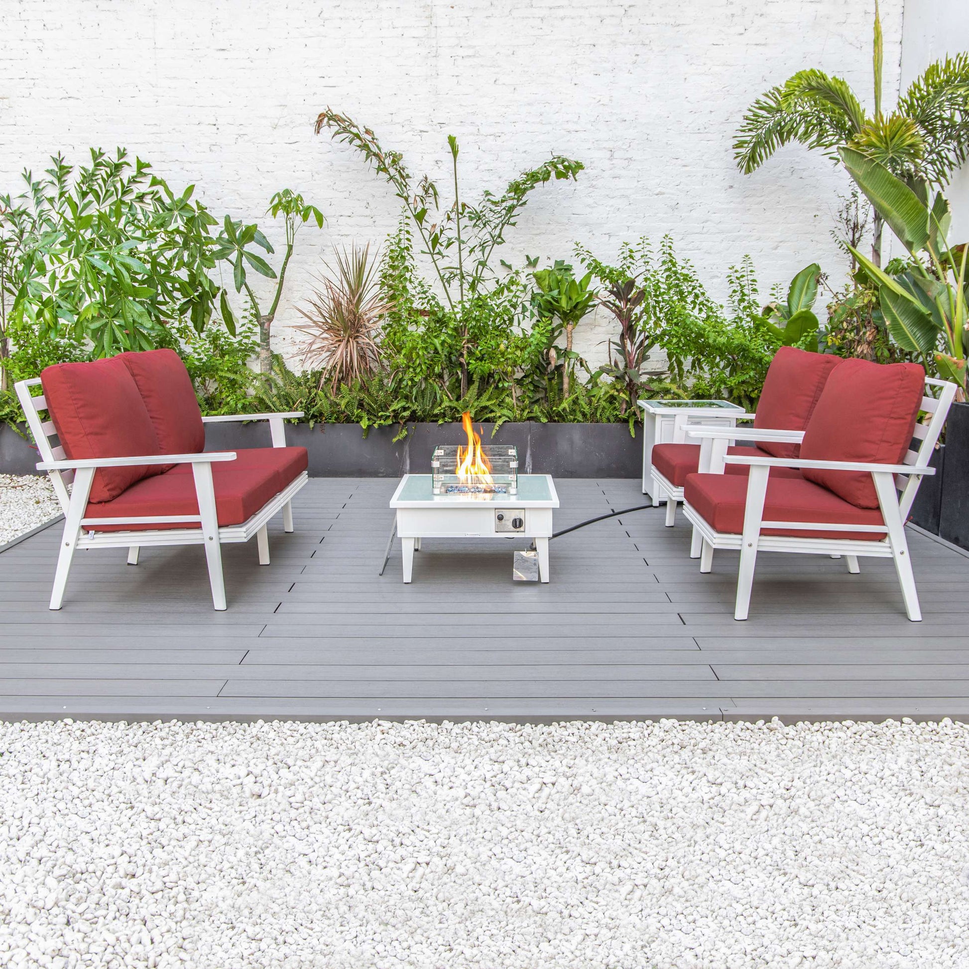 LeisureMod Walbrooke Modern White Patio Conversation With Square Fire Pit & Tank Holder | Outdoor Sofas, Loveseats & Sectionals | Modishstore - 128