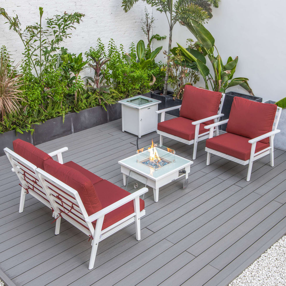 LeisureMod Walbrooke Modern White Patio Conversation With Square Fire Pit & Tank Holder | Outdoor Sofas, Loveseats & Sectionals | Modishstore - 129