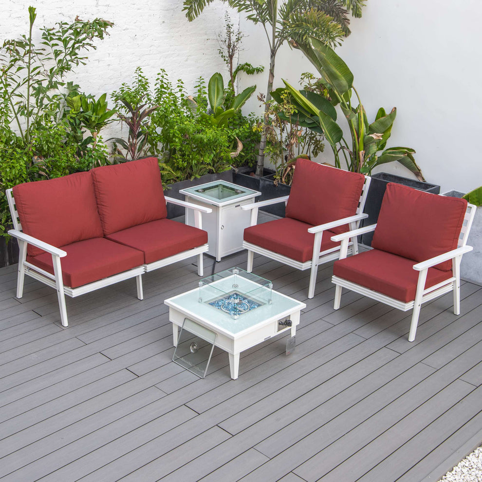 LeisureMod Walbrooke Modern White Patio Conversation With Square Fire Pit & Tank Holder | Outdoor Sofas, Loveseats & Sectionals | Modishstore - 130