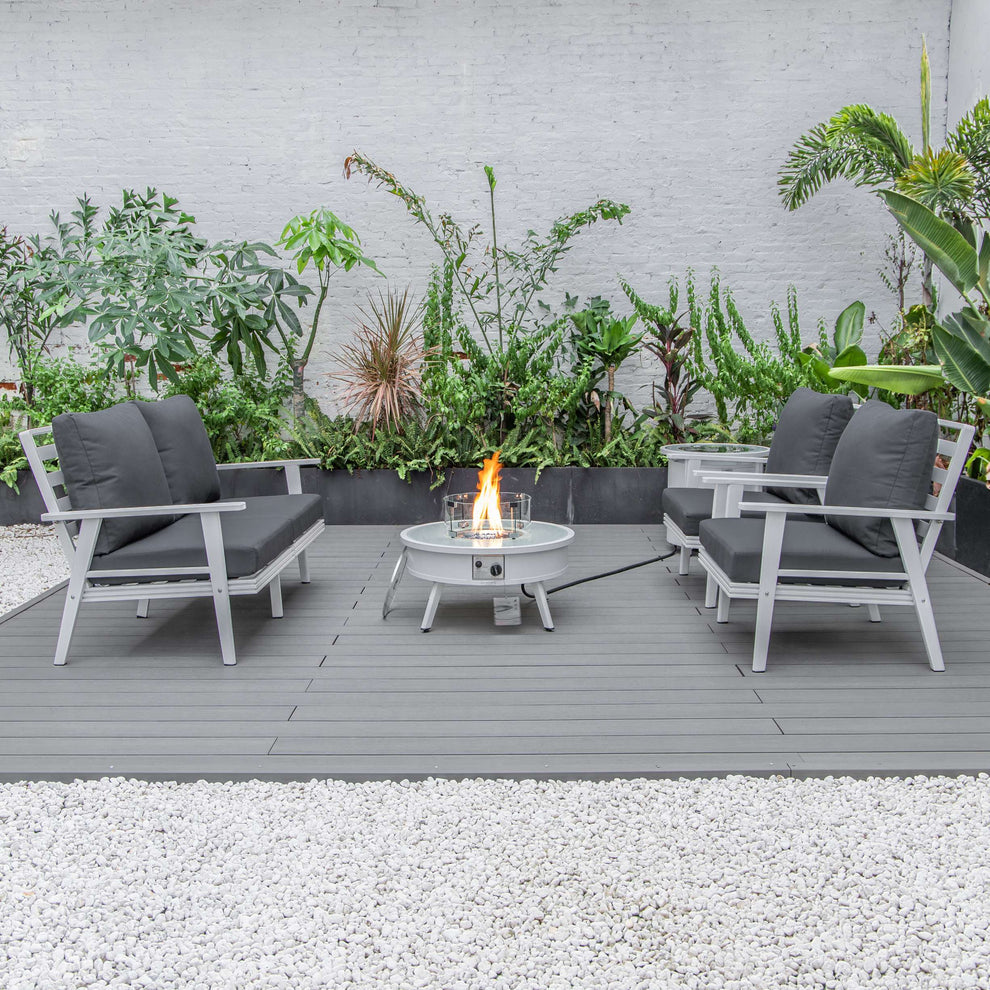 LeisureMod Walbrooke Modern White Patio Conversation With Round Fire Pit & Tank Holder | Outdoor Sofas, Loveseats & Sectionals | Modishstore - 61