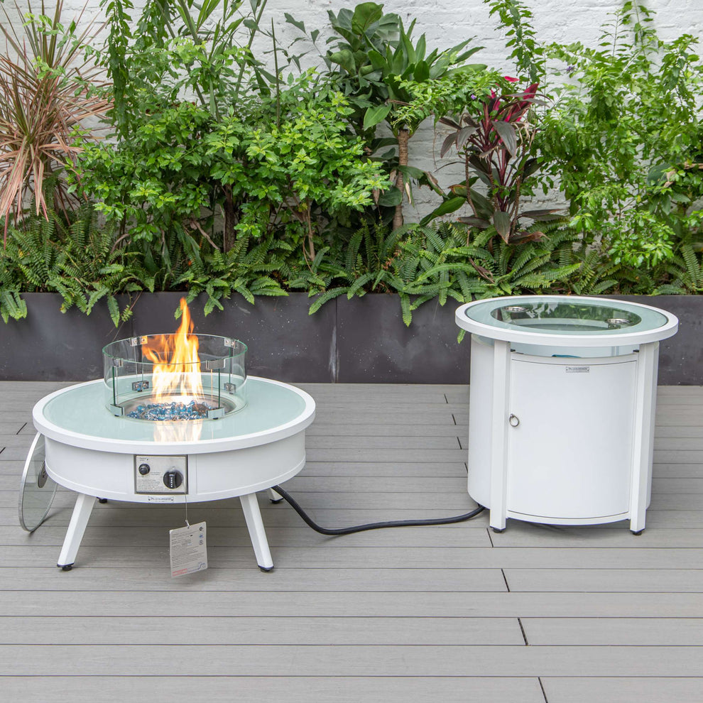 LeisureMod Walbrooke Modern White Patio Conversation With Round Fire Pit & Tank Holder | Outdoor Sofas, Loveseats & Sectionals | Modishstore - 16