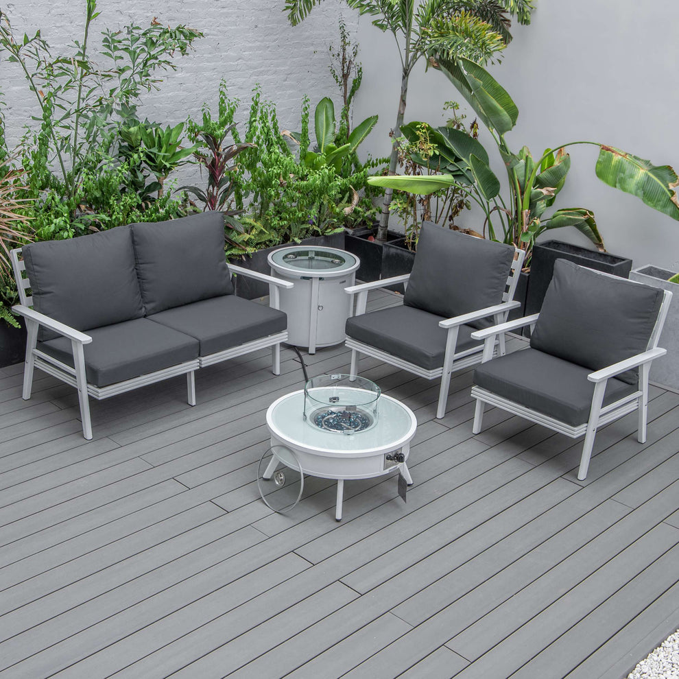 LeisureMod Walbrooke Modern White Patio Conversation With Round Fire Pit & Tank Holder | Outdoor Sofas, Loveseats & Sectionals | Modishstore - 65