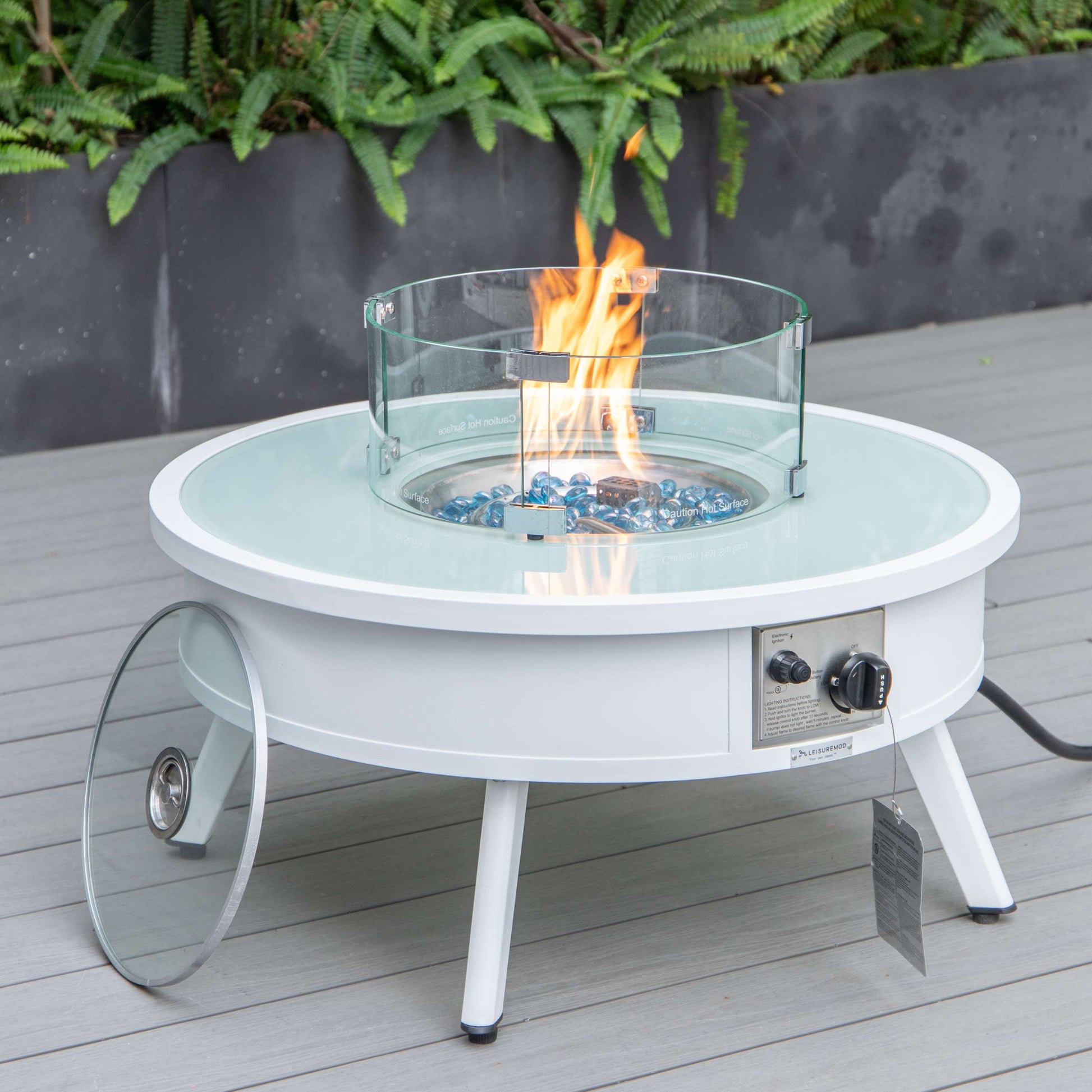 LeisureMod Walbrooke Modern White Patio Conversation With Round Fire Pit & Tank Holder | Outdoor Sofas, Loveseats & Sectionals | Modishstore - 17