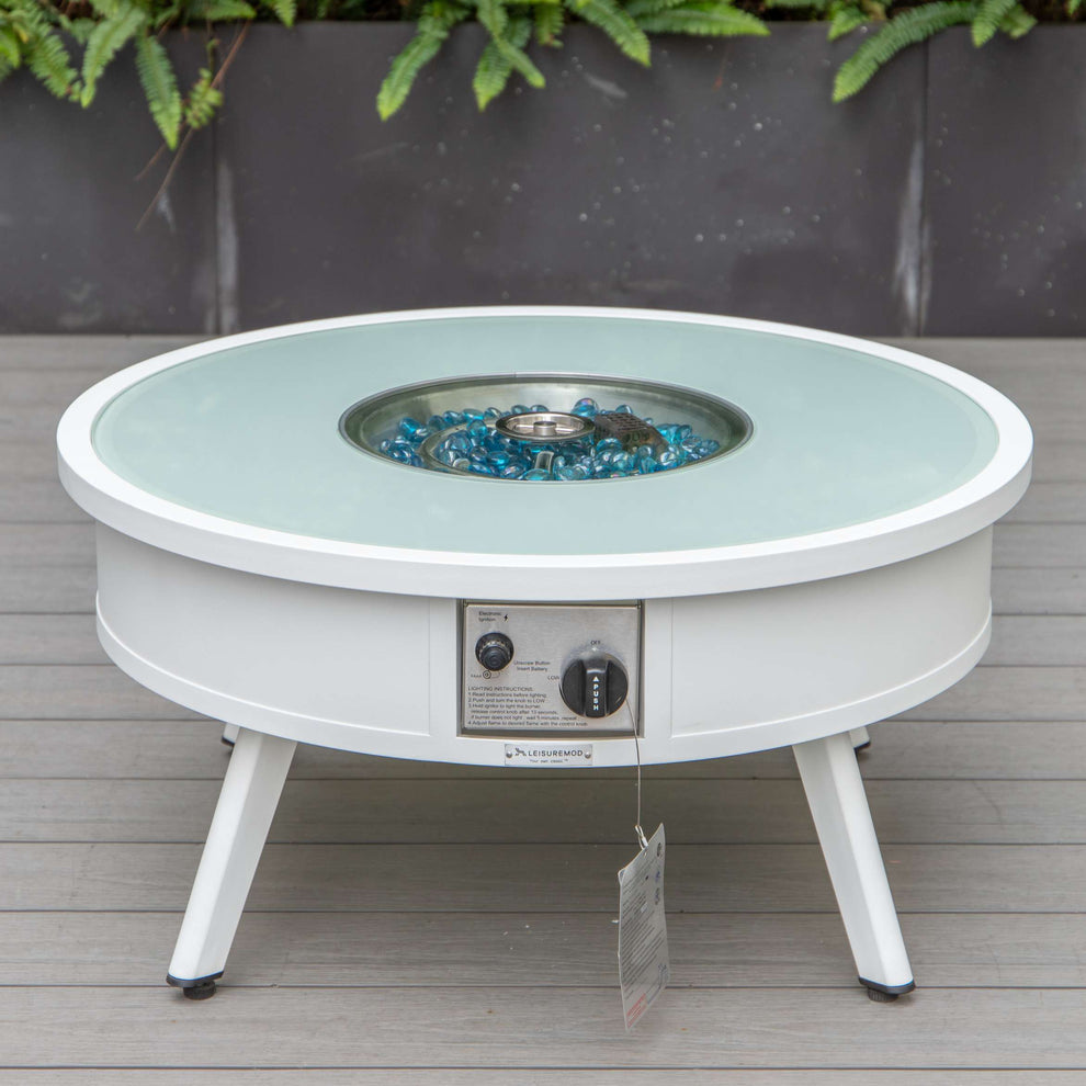 LeisureMod Walbrooke Modern White Patio Conversation With Round Fire Pit & Tank Holder | Outdoor Sofas, Loveseats & Sectionals | Modishstore - 15