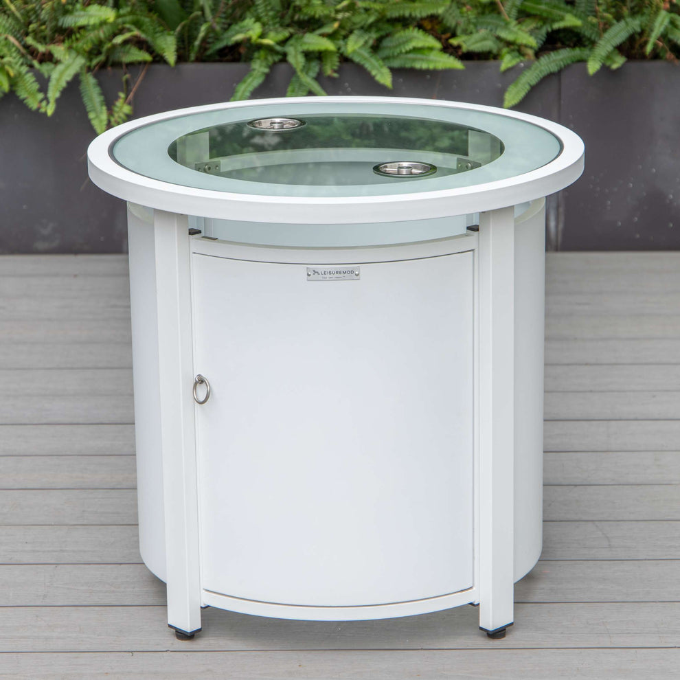 LeisureMod Walbrooke Modern White Patio Conversation With Round Fire Pit & Tank Holder | Outdoor Sofas, Loveseats & Sectionals | Modishstore - 14