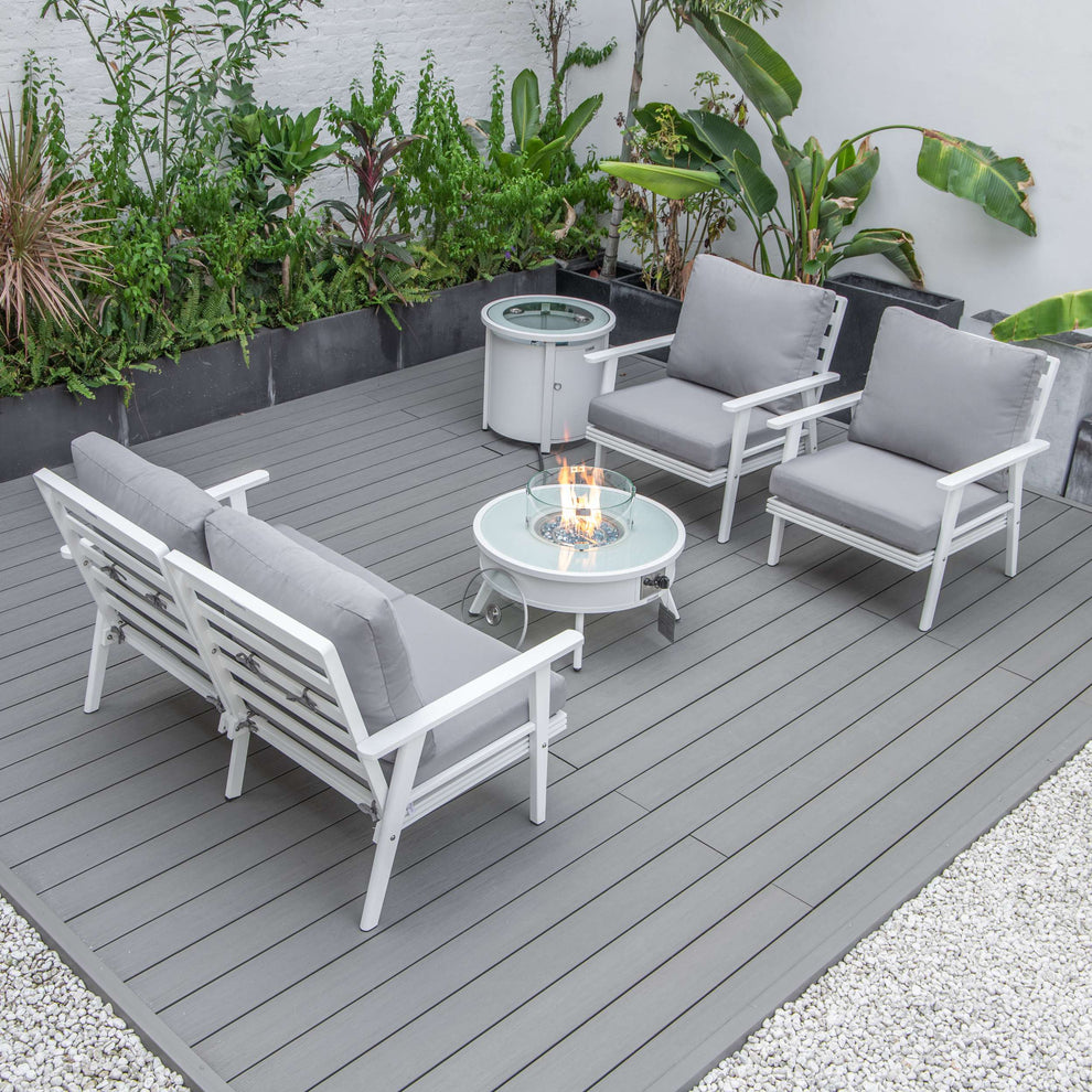 LeisureMod Walbrooke Modern White Patio Conversation With Round Fire Pit & Tank Holder | Outdoor Sofas, Loveseats & Sectionals | Modishstore - 73