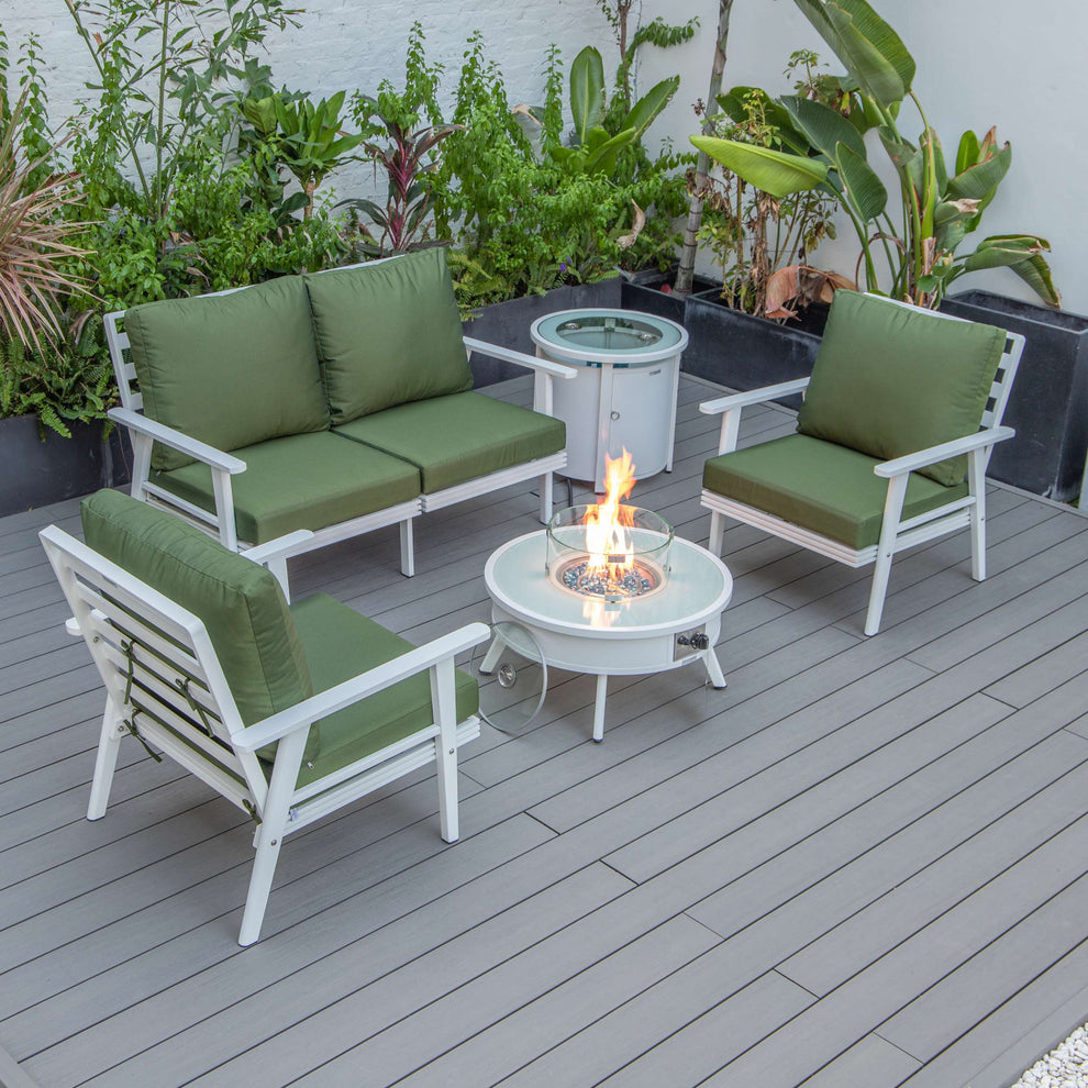 LeisureMod Walbrooke Modern White Patio Conversation With Round Fire Pit & Tank Holder | Outdoor Sofas, Loveseats & Sectionals | Modishstore - 97