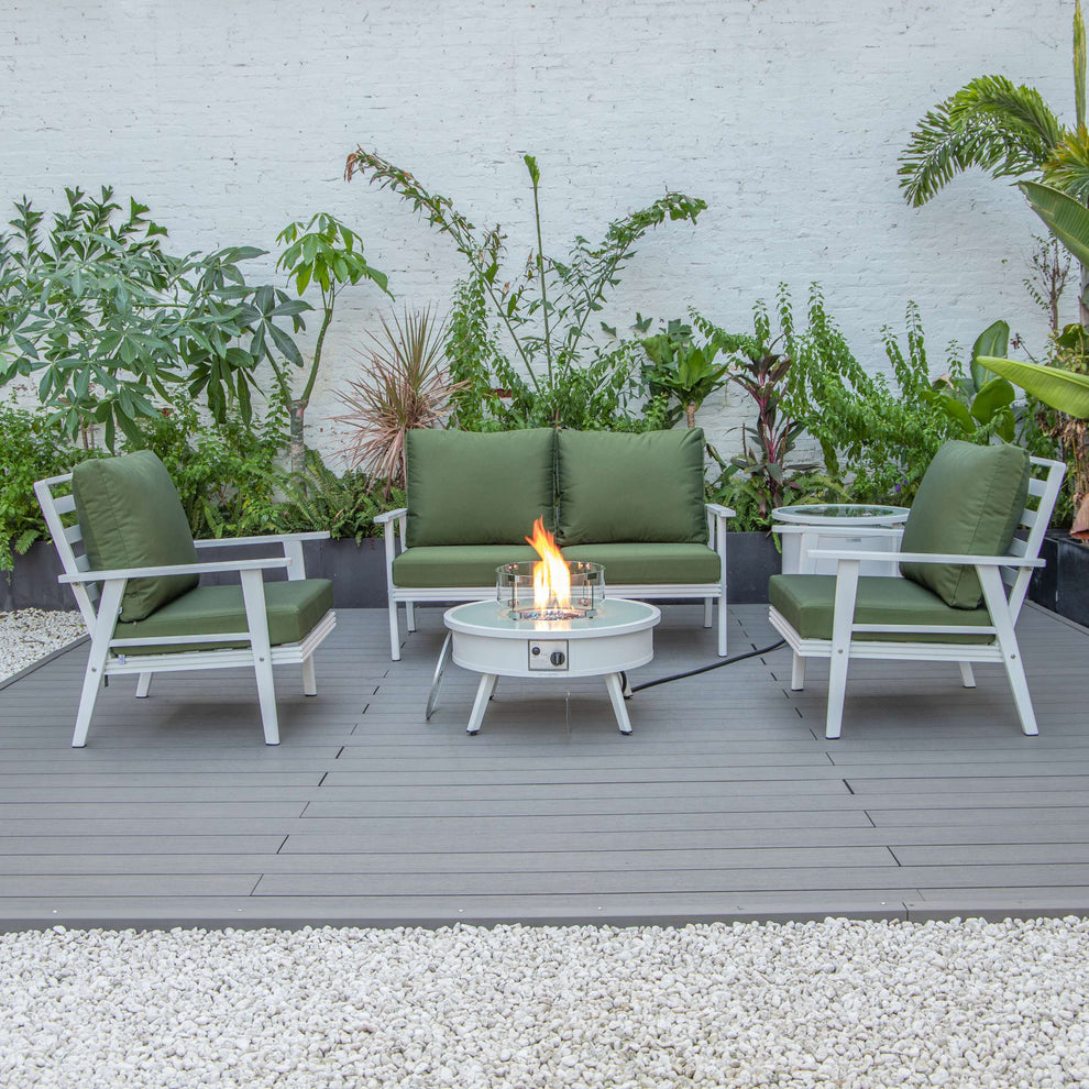 LeisureMod Walbrooke Modern White Patio Conversation With Round Fire Pit & Tank Holder | Outdoor Sofas, Loveseats & Sectionals | Modishstore - 99