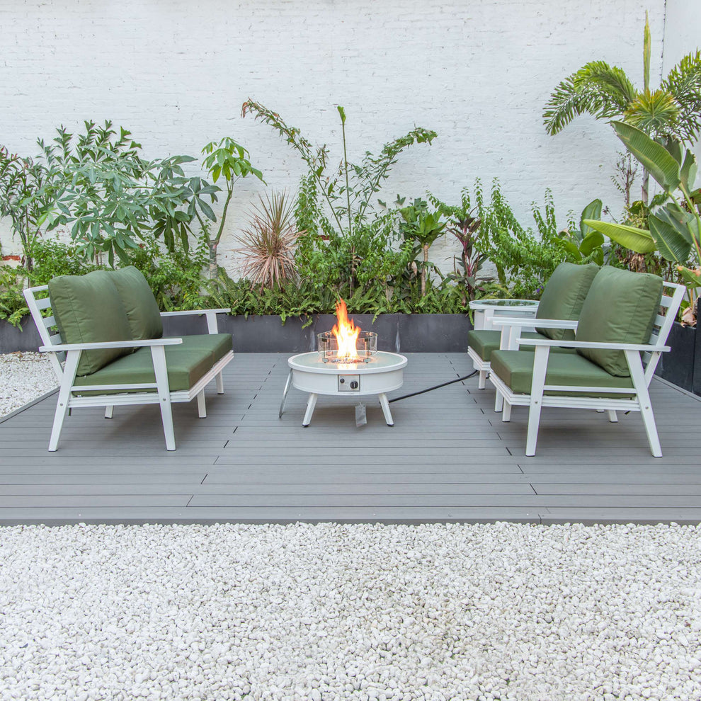 LeisureMod Walbrooke Modern White Patio Conversation With Round Fire Pit & Tank Holder | Outdoor Sofas, Loveseats & Sectionals | Modishstore - 93