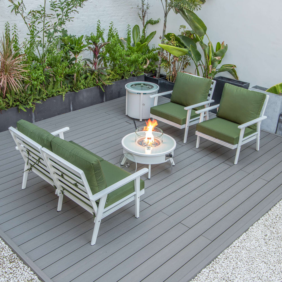 LeisureMod Walbrooke Modern White Patio Conversation With Round Fire Pit & Tank Holder | Outdoor Sofas, Loveseats & Sectionals | Modishstore - 92
