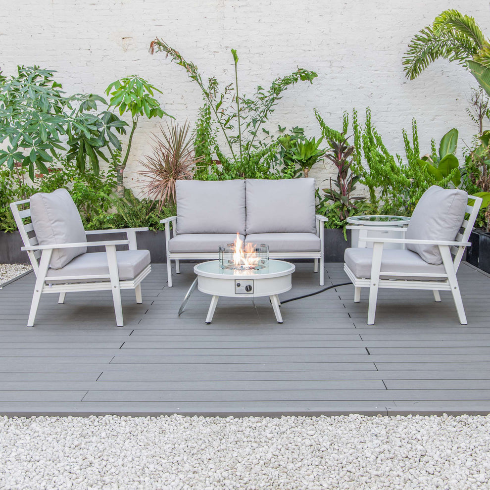 LeisureMod Walbrooke Modern White Patio Conversation With Round Fire Pit & Tank Holder | Outdoor Sofas, Loveseats & Sectionals | Modishstore - 102