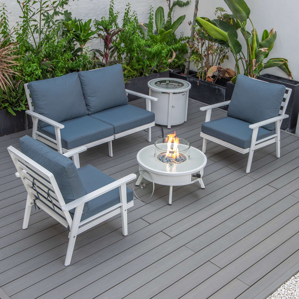 LeisureMod Walbrooke Modern White Patio Conversation With Round Fire Pit & Tank Holder | Outdoor Sofas, Loveseats & Sectionals | Modishstore - 83