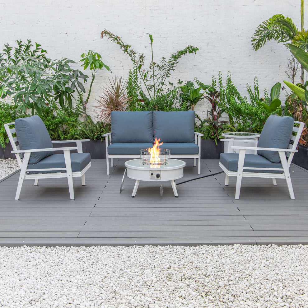 LeisureMod Walbrooke Modern White Patio Conversation With Round Fire Pit & Tank Holder | Outdoor Sofas, Loveseats & Sectionals | Modishstore - 84