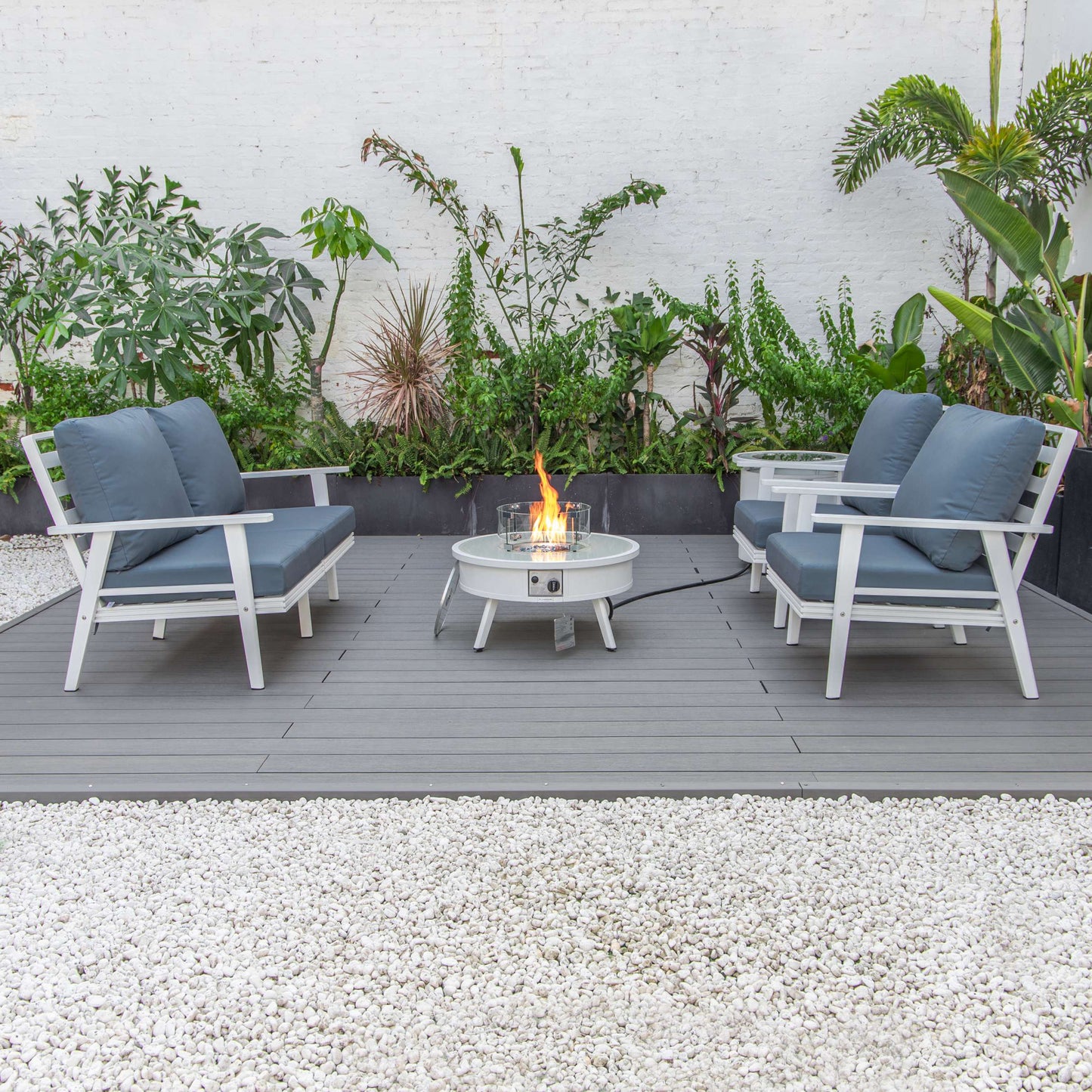 LeisureMod Walbrooke Modern White Patio Conversation With Round Fire Pit & Tank Holder | Outdoor Sofas, Loveseats & Sectionals | Modishstore - 80