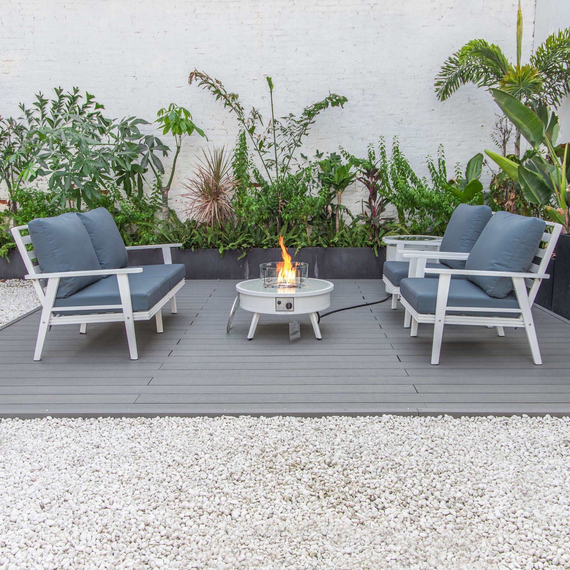 LeisureMod Walbrooke Modern White Patio Conversation With Round Fire Pit & Tank Holder | Outdoor Sofas, Loveseats & Sectionals | Modishstore - 80