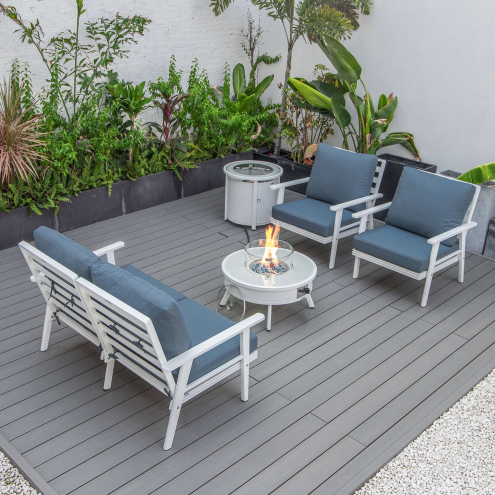 LeisureMod Walbrooke Modern White Patio Conversation With Round Fire Pit & Tank Holder | Outdoor Sofas, Loveseats & Sectionals | Modishstore - 81