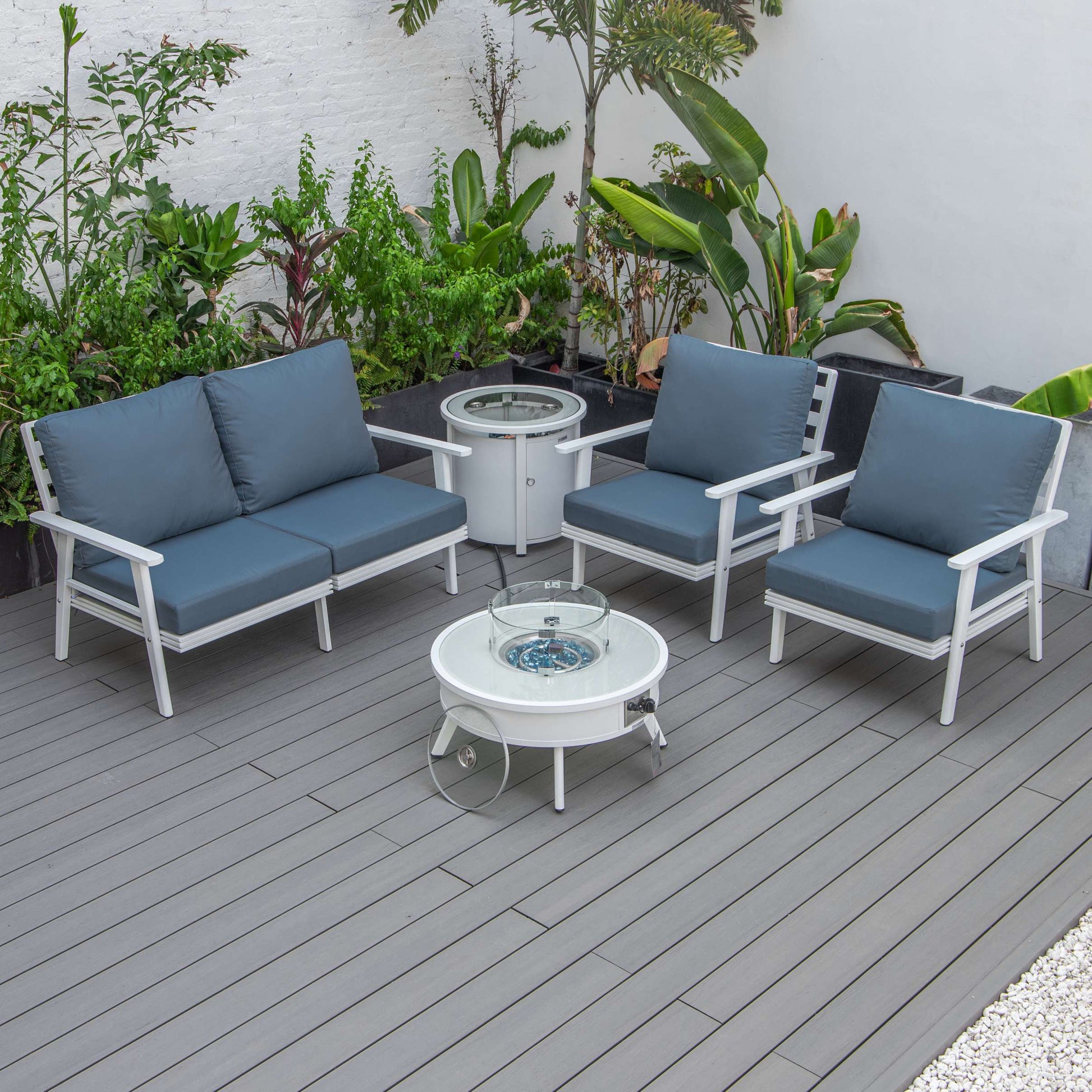 LeisureMod Walbrooke Modern White Patio Conversation With Round Fire Pit & Tank Holder | Outdoor Sofas, Loveseats & Sectionals | Modishstore - 82