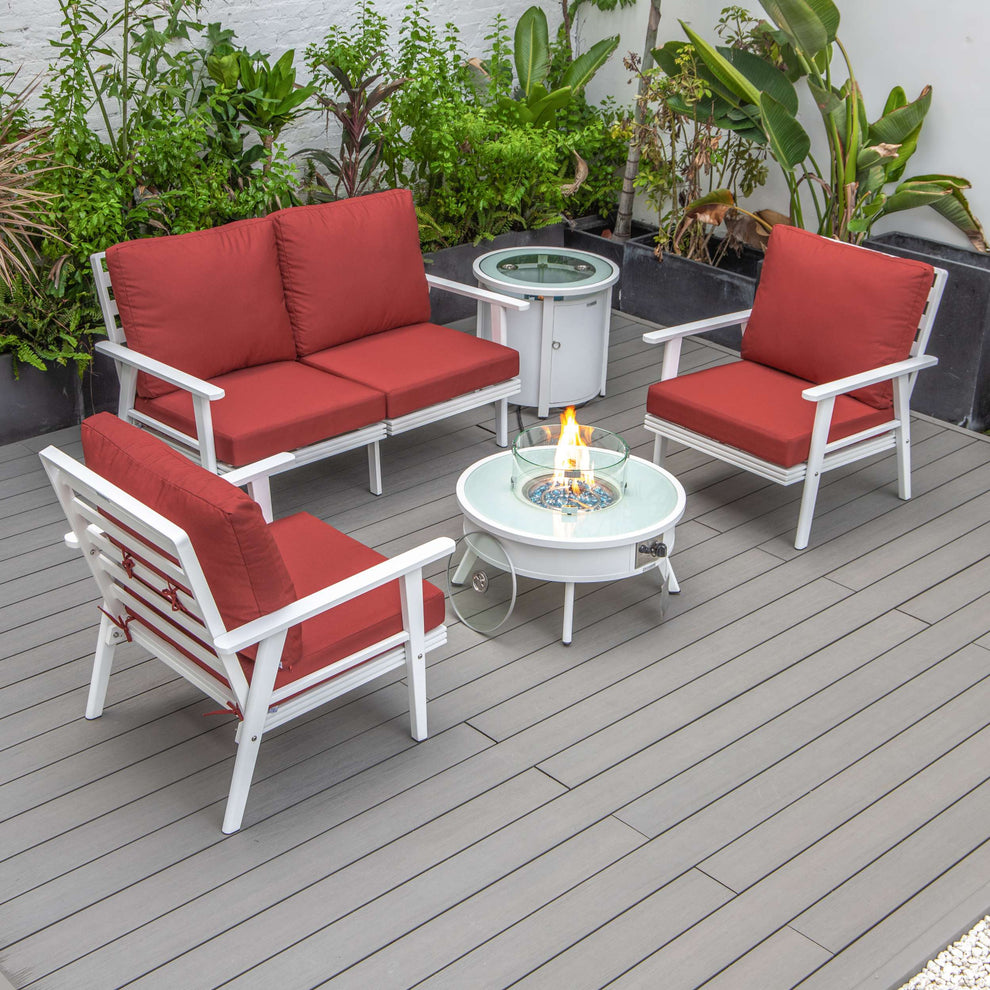 LeisureMod Walbrooke Modern White Patio Conversation With Round Fire Pit & Tank Holder | Outdoor Sofas, Loveseats & Sectionals | Modishstore - 64