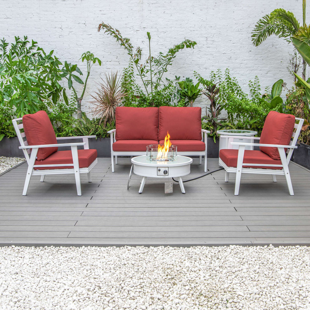 LeisureMod Walbrooke Modern White Patio Conversation With Round Fire Pit & Tank Holder | Outdoor Sofas, Loveseats & Sectionals | Modishstore - 66