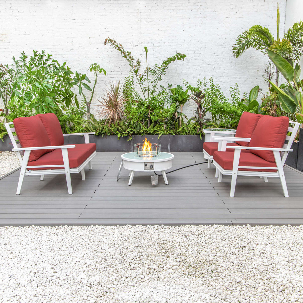 LeisureMod Walbrooke Modern White Patio Conversation With Round Fire Pit & Tank Holder | Outdoor Sofas, Loveseats & Sectionals | Modishstore - 55