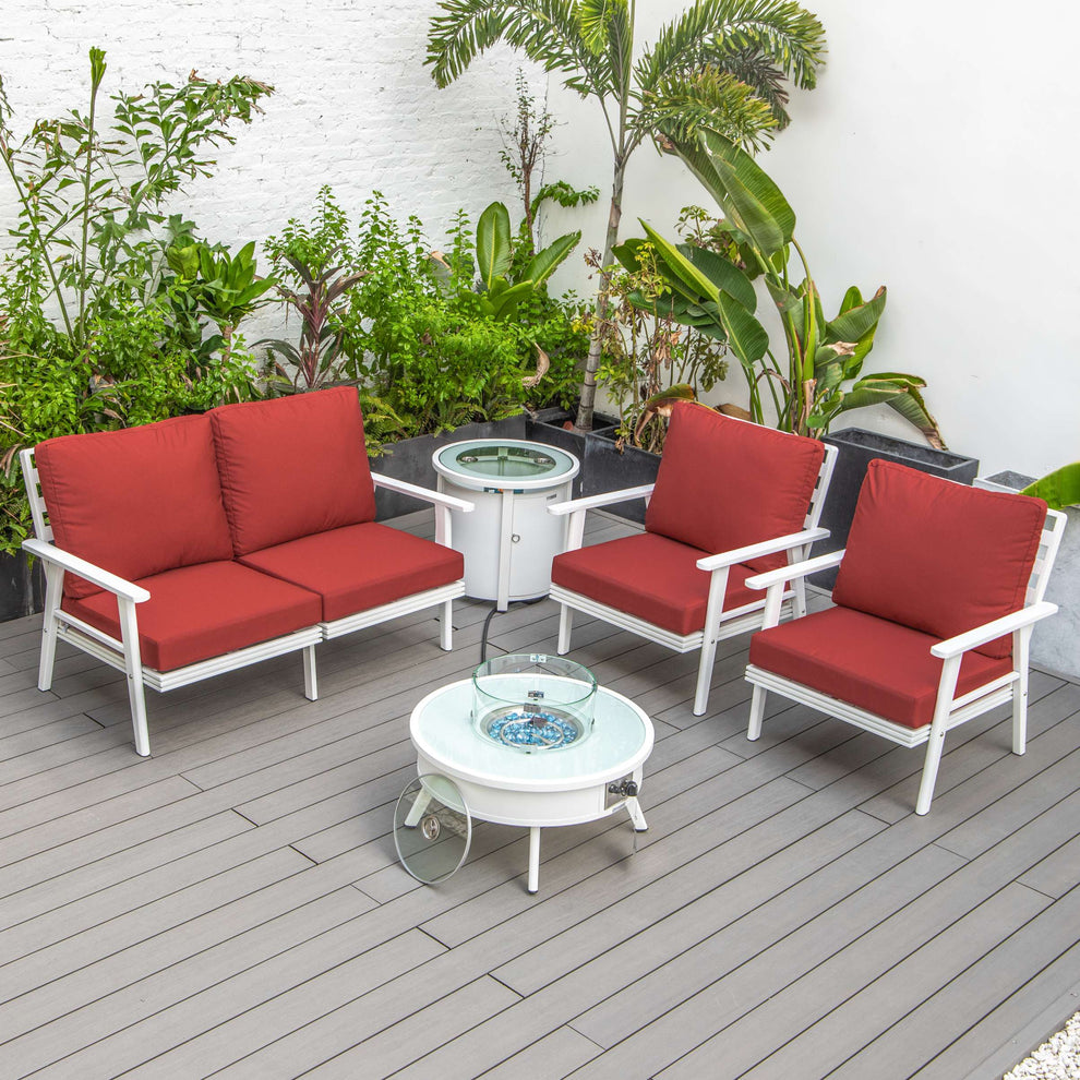 LeisureMod Walbrooke Modern White Patio Conversation With Round Fire Pit & Tank Holder | Outdoor Sofas, Loveseats & Sectionals | Modishstore - 60