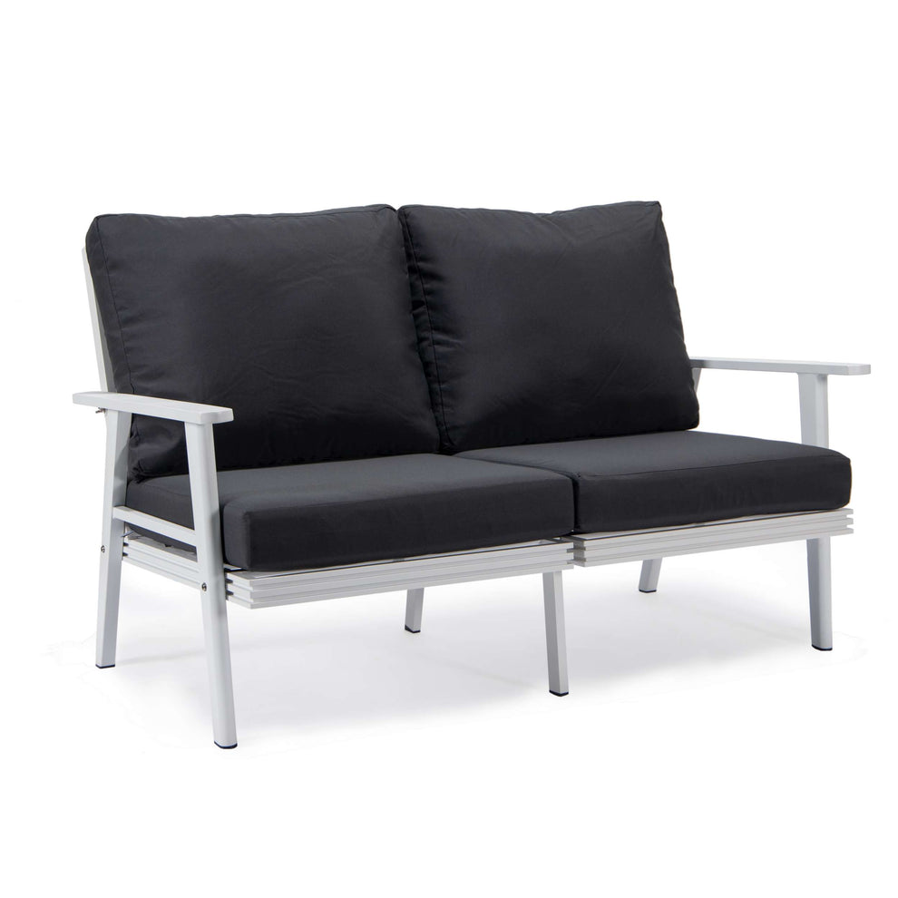 Leisuremod Walbrooke Modern Outdoor Patio Loveseat with White Aluminum Frame and Removable Cushions For Patio and Backyard Garden | Outdoor Sofas, Loveseats & Sectionals | Modishstore - 2