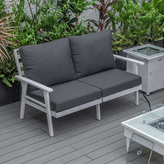 Leisuremod Walbrooke Modern Outdoor Patio Loveseat with White Aluminum Frame and Removable Cushions For Patio and Backyard Garden | Outdoor Sofas, Loveseats & Sectionals | Modishstore