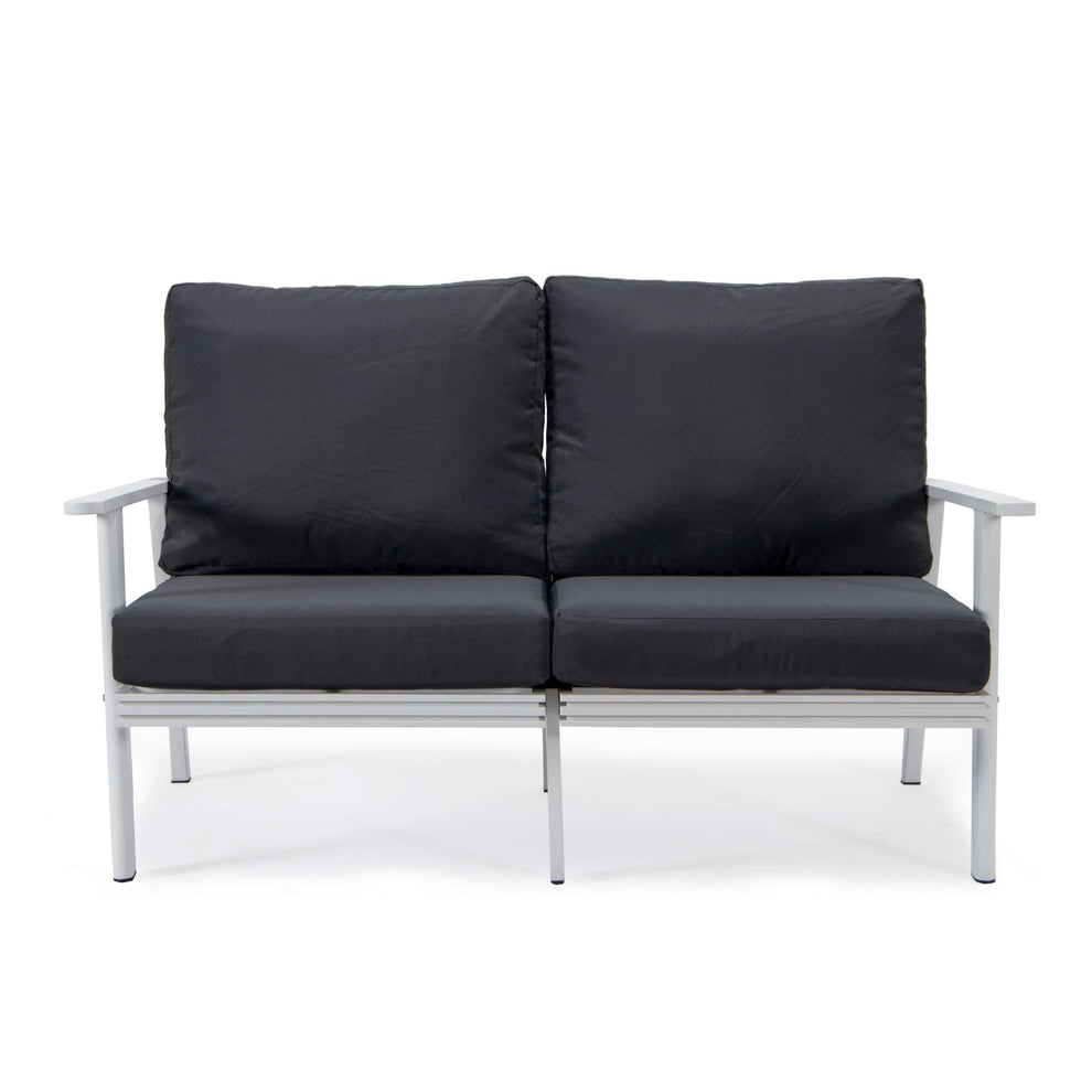 Leisuremod Walbrooke Modern Outdoor Patio Loveseat with White Aluminum Frame and Removable Cushions For Patio and Backyard Garden | Outdoor Sofas, Loveseats & Sectionals | Modishstore - 3