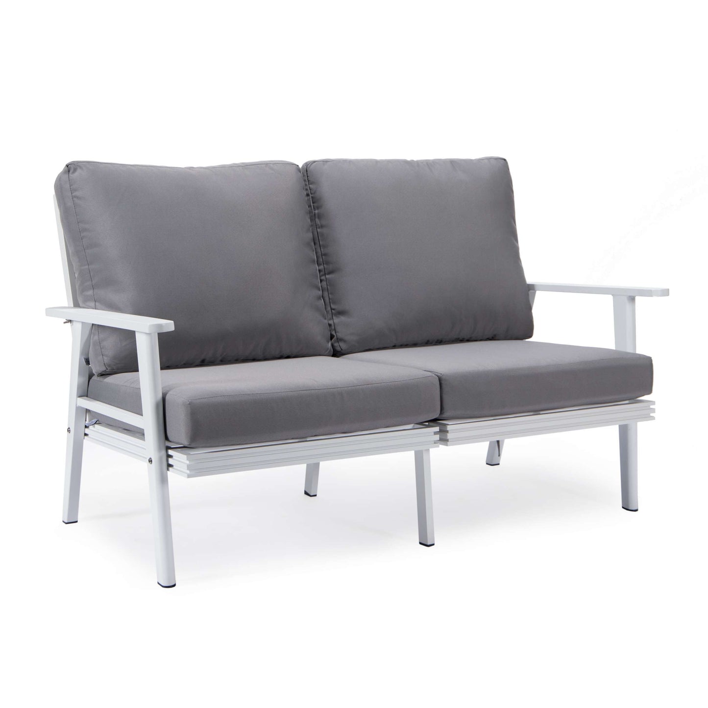 Leisuremod Walbrooke Modern Outdoor Patio Loveseat with White Aluminum Frame and Removable Cushions For Patio and Backyard Garden | Outdoor Sofas, Loveseats & Sectionals | Modishstore - 44