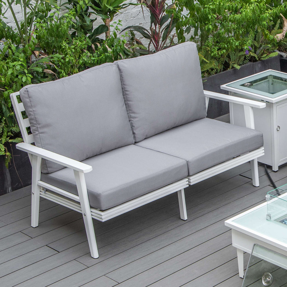 Leisuremod Walbrooke Modern Outdoor Patio Loveseat with White Aluminum Frame and Removable Cushions For Patio and Backyard Garden | Outdoor Sofas, Loveseats & Sectionals | Modishstore - 40
