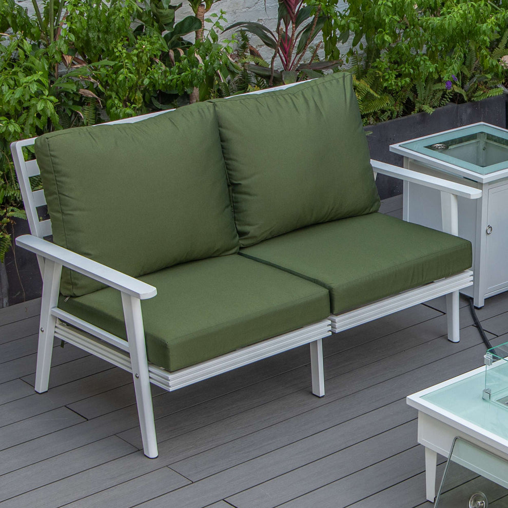 Leisuremod Walbrooke Modern Outdoor Patio Loveseat with White Aluminum Frame and Removable Cushions For Patio and Backyard Garden | Outdoor Sofas, Loveseats & Sectionals | Modishstore - 24