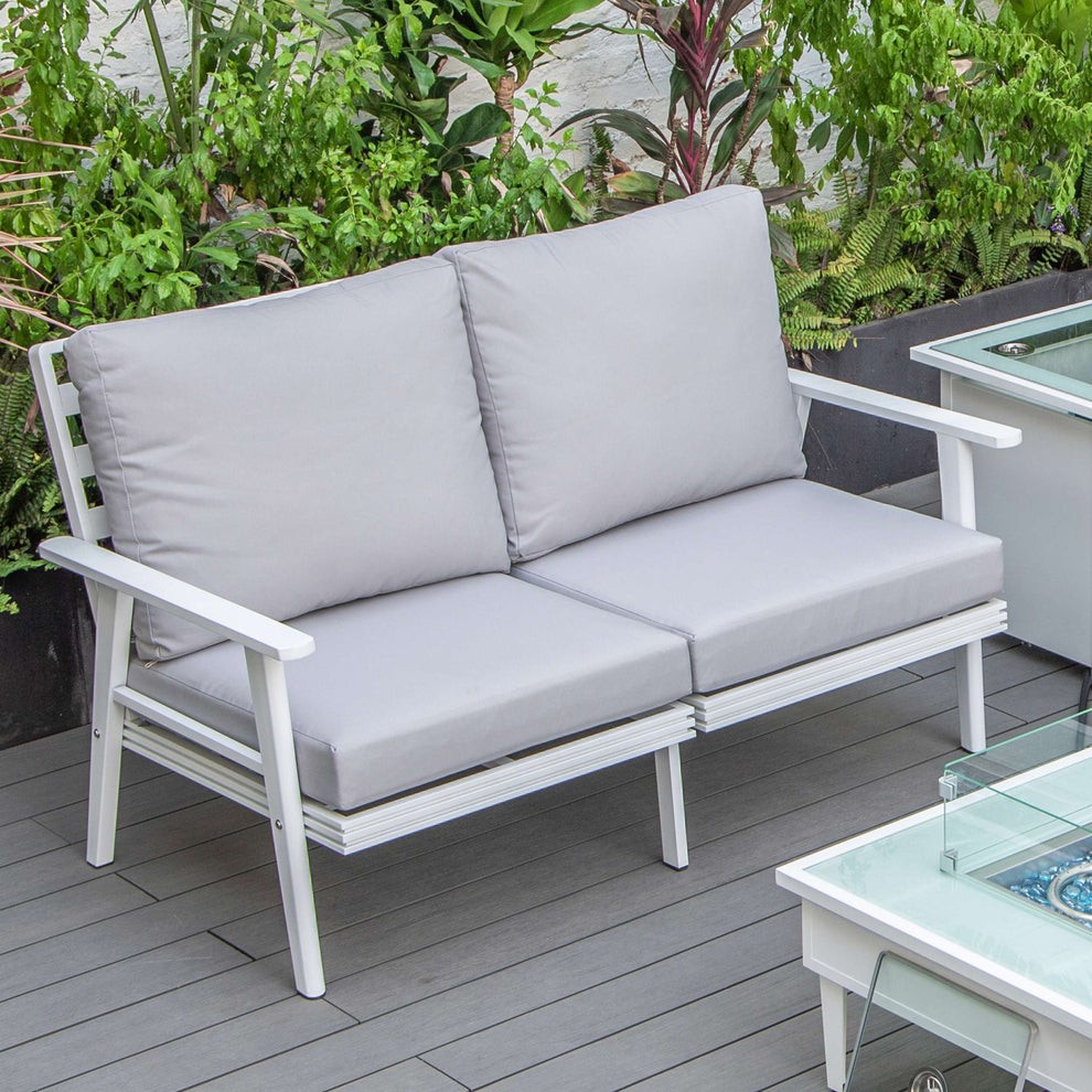 Leisuremod Walbrooke Modern Outdoor Patio Loveseat with White Aluminum Frame and Removable Cushions For Patio and Backyard Garden | Outdoor Sofas, Loveseats & Sectionals | Modishstore - 29