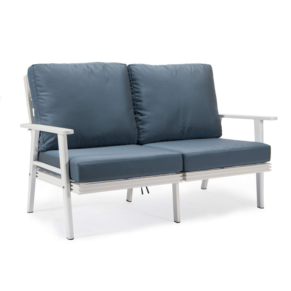 Leisuremod Walbrooke Modern Outdoor Patio Loveseat with White Aluminum Frame and Removable Cushions For Patio and Backyard Garden | Outdoor Sofas, Loveseats & Sectionals | Modishstore - 14