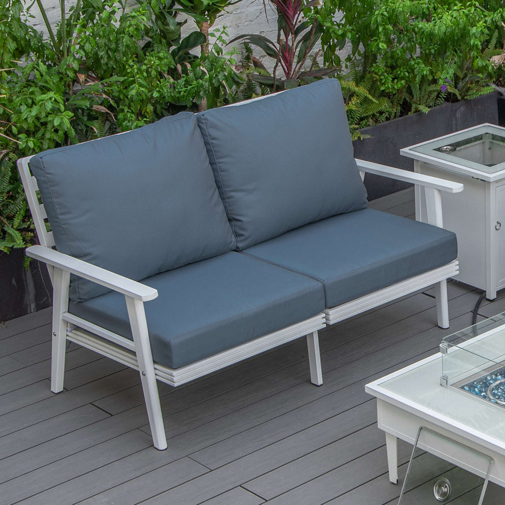 Leisuremod Walbrooke Modern Outdoor Patio Loveseat with White Aluminum Frame and Removable Cushions For Patio and Backyard Garden | Outdoor Sofas, Loveseats & Sectionals | Modishstore - 13